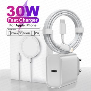 APPLE Magsafe d’origine 30W chargeur magnétique sans fil pour iPhone 14 13 12 11 Pro Max Mini X XS XR 8 Plus Accessoires de chargement rapide AI0001